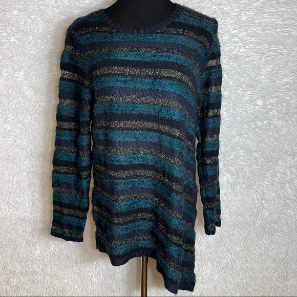 Chico’s Women’s Soft Metallic Striped Long Sleeve Sweater